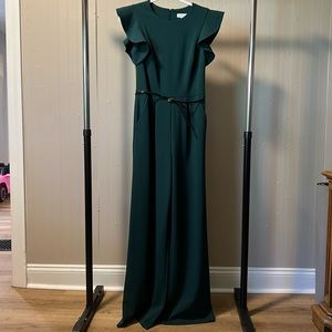 Calvin Klein Women’s Green Belted Ruffle-Sleeve Wide Leg Jumpsuit - Size 2